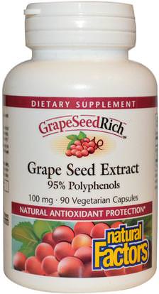 Natural Factors, GrapeSeedRich, Grape Seed Extract, 100 mg, 90 Veggie Caps ,المكملات الغذائية، مضادات الأكسدة، استخراج بذور العنب