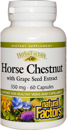 Natural Factors, Horse Chestnut with Grape Seed Extract, 350 mg, 60 Capsules ,الأعشاب، خشب الكستناء الحصان