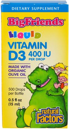 Natural Factors, Big Friends, Liquid, Vitamin D3, 400 IU, 0.5 fl oz (15 ml) ,الفيتامينات، فيتامين d3، فيتامين d3 السائل