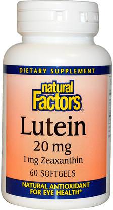 Natural Factors, Lutein, 20 mg, 60 Softgels ,المكملات الغذائية، مضادات الأكسدة، اللوتين