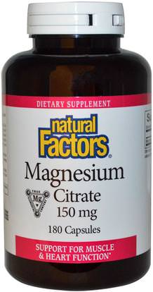 Natural Factors, Magnesium Citrate, 150 mg, 180 Capsules ,المكملات الغذائية، والمعادن، سيترات المغنيسيوم
