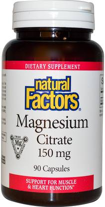 Natural Factors, Magnesium Citrate, 150 mg, 90 Capsules ,المكملات الغذائية، والمعادن، سيترات المغنيسيوم
