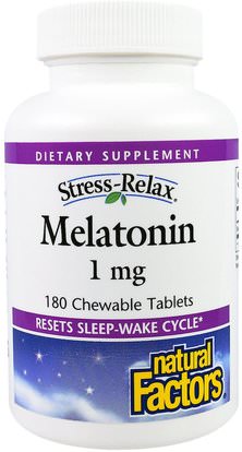 Natural Factors, Stress-Relax, Melatonin, 1 mg, 180 Chewable Tablets ,المكملات الغذائية، الميلاتونين 1 ملغ