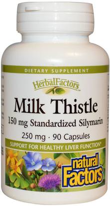 Natural Factors, Milk Thistle, 250 mg, 90 Capsules ,المكملات الغذائية، مضادات الأكسدة، الكركمين، الكركم، الصحة، الحليب الشوك (سيليمارين)