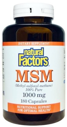 Natural Factors, MSM, Methyl-Sulfonyl-Methane, 1,000 mg, 180 Capsules ,والصحة، والعظام، وهشاشة العظام، والصحة المشتركة، والتهاب المفاصل