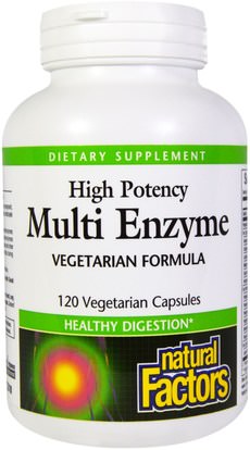 Natural Factors, Multi Enzyme, High Potency, Vegetarian Formula, 120 Veggie Caps ,والمكملات الغذائية، والإنزيمات، والإنزيمات الهاضمة