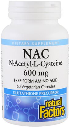 Natural Factors, NAC, N-Acetyl-L-Cysteine, 600 mg, 60 Vegetarian Capsules ,المكملات الغذائية، المعادن، البوتاسيوم