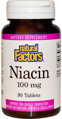 Natural Factors, Niacin, 100 mg, 90 Tablets ,الفيتامينات، فيتامين ب، فيتامين b3، فيتامين b3 - النياسين
