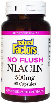 Natural Factors, No Flush Niacin, 500 mg, 90 Capsules ,الفيتامينات، فيتامين ب، فيتامين b3، فيتامين b3 - النياسين دافق مجانا