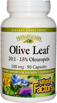 Natural Factors, Olive Leaf, 500 mg, 90 Capsules ,الصحة، إنفلونزا البرد، &، فيروسي، ورقة للنبات الزيتون