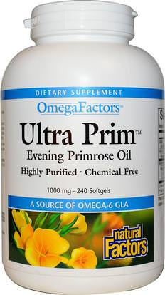 Natural Factors, OmegaFactors, Ultra Prim, Evening Primrose Oil, 1000 mg, 240 Softgels ,المكملات الغذائية، إيفا أوميجا 3 6 9 (إيبا دا)، زيت زهرة الربيع المسائية