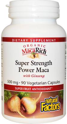 Natural Factors, Organic MacaRich, Super Strength Power Maca, with Ginseng, 500 mg, 90 Veggie Caps ,الصحة، الرجال، الببغاء، المكملات الغذائية، أدابتوغين