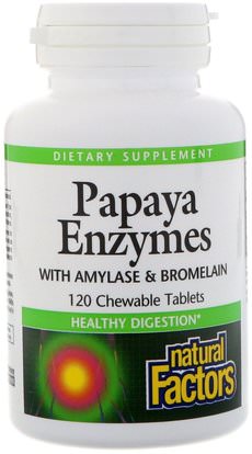 Natural Factors, Papaya Enzymes, 120 Chewable Tablets ,المكملات الغذائية، والانزيمات، البابايا غراء