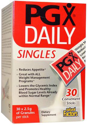Natural Factors, PGX Daily, Singles, Unflavored Granules, 30 Sticks, (2.5 g) Each ,وفقدان الوزن، والنظام الغذائي، والمكملات الغذائية، غلوكومانان (كونجاك الجذر)، بكس