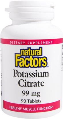 Natural Factors, Potassium Citrate, 99 mg, 90 Tablets ,المكملات الغذائية، المعادن، البوتاسيوم