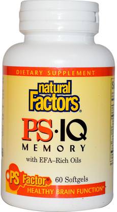 Natural Factors, PS IQ Memory with EFA-Rich Oils, 60 Softgels ,المكملات الغذائية، فسفاتيديل، ومكافحة الشيخوخة