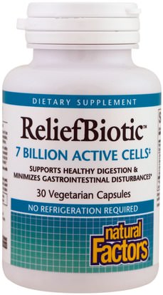 Natural Factors, ReliefBiotic, 7 Billion Active Cells, 30 Vegetarian Capsules ,المكملات الغذائية، البروبيوتيك