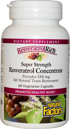 Natural Factors, ResveratrolRich, Super Strength, Resveratrol Concentrate, 60 Veggie Caps ,المكملات الغذائية، ريسفيراترول