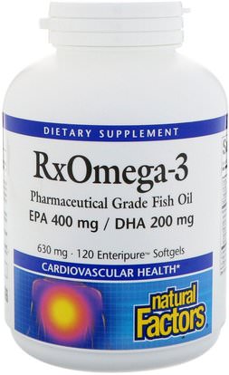 Natural Factors, Rx Omega-3, 630 mg, 120 Enteripure Softgels ,المكملات الغذائية، إيفا أوميجا 3 6 9 (إيبا دا)، دا، إيبا