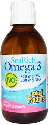 Natural Factors, SeaRich, Omega-3, 750 mg EPA/500 mg DHA, Delicious Grapefruit Punch, 6.76 fl oz (200 ml) ,المكملات الغذائية، إيفا أوميجا 3 6 9 (إيبا دا)، زيت السمك السائل