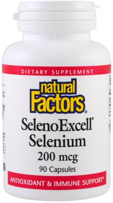 Natural Factors, SelenoExcell, Selenium, 200 mcg, 90 Capsules ,المكملات الغذائية، مضادات الأكسدة، السيلينيوم