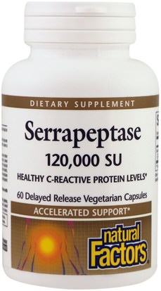 Natural Factors, Serrapeptase, 120,000 SU, 60 Delayed Release Vegetarian Capsules ,المكملات الغذائية، والإنزيمات