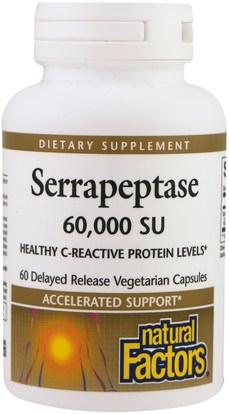 Natural Factors, Serrapeptase, 60,000 SU, 60 Delayed Release Vegetarian Capsules ,المكملات الغذائية، والإنزيمات