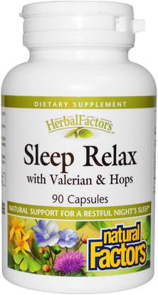 Natural Factors, Sleep Relax, with Valerian & Hops, 90 Capsules ,والمكملات الغذائية، والنوم، حشيشة الهر