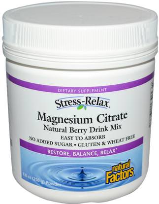 Natural Factors, Stress-Relax, Magnesium Citrate, Natural Berry Drink Mix, 8.8 oz (250 g) Powder ,المكملات الغذائية، والمعادن، سترات المغنيسيوم، والصحة، ومكافحة الإجهاد