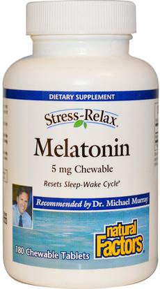 Natural Factors, Stress-Relax, Melatonin, 5 mg, 180 Chewable Tablets ,المكملات الغذائية، الميلاتونين 5 ملغ