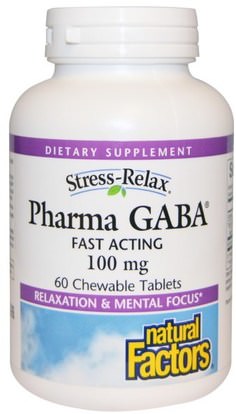 Natural Factors, Stress-Relax, Pharma GABA, 100 mg, 60 Chewable Tablets ,والمكملات الغذائية، غابا (حمض غاما أمينوبوتيريك)، والنوم