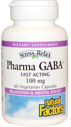 Natural Factors, Stress Relax, Pharma GABA, 100 mg, 60 Veggie Caps ,المكملات الغذائية، غابا (حمض غاما أمينوبوتيريك)، فارما غابا
