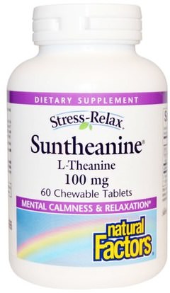 Natural Factors, Stress-Relax, Suntheanine, L-Theanine, 100 mg, 60 Chewable Tablets ,المكملات الغذائية، ل الثيانين، والعوامل الطبيعية ل- الثيانين