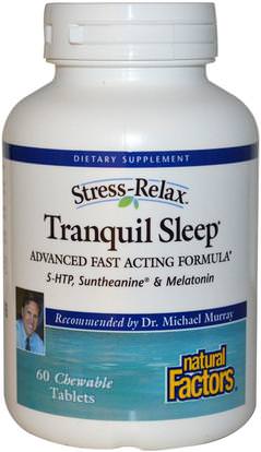 Natural Factors, Stress-Relax, Tranquil Sleep, 60 Chewable Tablets ,والمكملات الغذائية، 5-هتب، والنوم