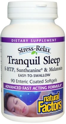 Natural Factors, Stress-Relax, Tranquil Sleep, 90 Enteric Coated Softgels ,المكملات الغذائية، 5-هتب، الميلاتونين