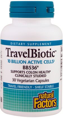 Natural Factors, Travel Biotic BB536, 30 Vegetarian Capsules ,المكملات الغذائية، البروبيوتيك