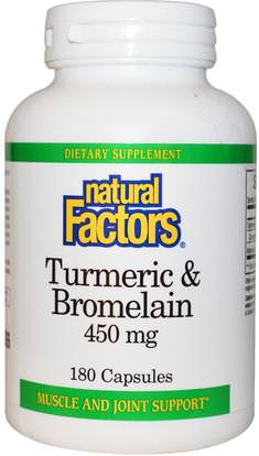 Natural Factors, Turmeric & Bromelain, 450 mg, 180 Capsules ,المكملات الغذائية، مضادات الأكسدة، الكركمين، الكركم