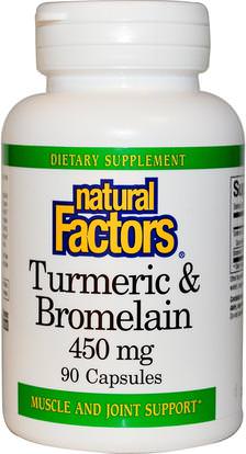 Natural Factors, Turmeric & Bromelain, 450 mg, 90 Capsules ,المكملات الغذائية، مضادات الأكسدة، الكركمين، الكركم
