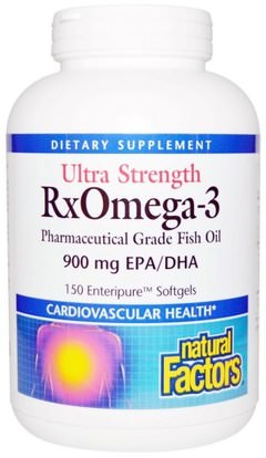 Natural Factors, Ultra Strength, RxOmega-3, 900 mg EPA/DHA, 150 Enteripure Softgels ,المكملات الغذائية، إيفا أوميجا 3 6 9 (إيبا دا)، دا، إيبا، سوفتغيلس زيت السمك