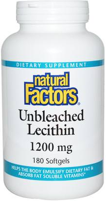 Natural Factors, Unbleached Lecithin, 1200 mg, 180 Softgels ,المكملات الغذائية، الليسيثين