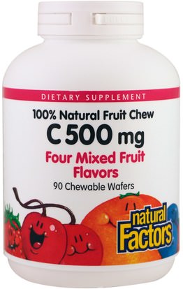 Natural Factors, Vitamin C, Four Mixed Fruit Flavors, 500 mg, 90 Chewable Wafers ,الفيتامينات، فيتامين ج
