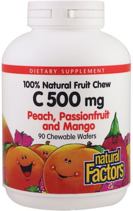 Natural Factors, Vitamin C, Peach, Passionfruit & Mango, 500 mg, 90 Chewable Wafers ,الفيتامينات، فيتامين ج