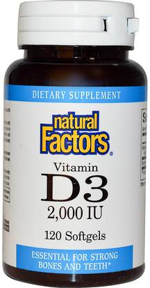 Natural Factors, Vitamin D3, 2000 IU, 120 Softgels ,الفيتامينات، فيتامين d3