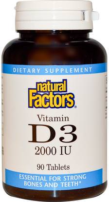 Natural Factors, Vitamin D3, 2000 IU, 90 Tablets ,الفيتامينات، فيتامين d3