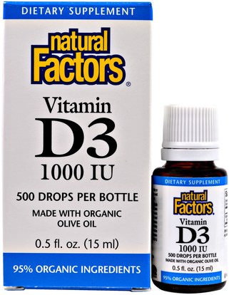 Natural Factors, Vitamin D3 Drops, 1000 IU, 0.5 fl oz (15 ml) ,الفيتامينات، فيتامين d3، فيتامين d3 السائل