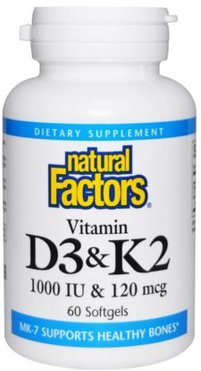 Natural Factors, Vitamin D3 & K2, 60 Softgels ,الفيتامينات، فيتامين d3
