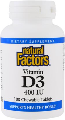 Natural Factors, Vitamin D3, Strawberry Flavor, 400 IU, 100 Chewable Tablets ,الفيتامينات، فيتامين d3، صحة الأطفال، ملاحق الأطفال