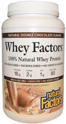 Natural Factors, Whey Factors, 100% Natural Whey Protein, Natural Double Chocolate Flavor, 2 lbs (907 g) ,المكملات الغذائية، بروتين مصل اللبن