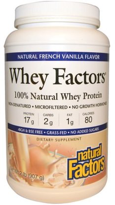 Natural Factors, Whey Factors, 100% Natural Whey Protein, Natural French Vanilla Flavor, 2 lbs (907 g) ,المكملات الغذائية، بروتين مصل اللبن