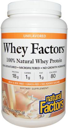 Natural Factors, Whey Factors, 100% Natural Whey Protein, Unflavored, 2 lbs (907 g) ,المكملات الغذائية، بروتين مصل اللبن
